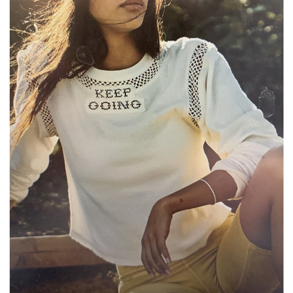 NEW FREE PEOPLE IVORY KEEP GOING LAYER EMBROIDERED SHIRT TOP SIZE XS